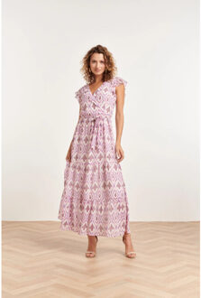 Smashed Lemon 24324 maxi wikkelstijl jurk met vrouwelijke aztekenprint Wit - XXL