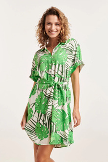 Smashed Lemon 24331 kort groen blad patroon overhemd jurk Print / Multi - 4XL
