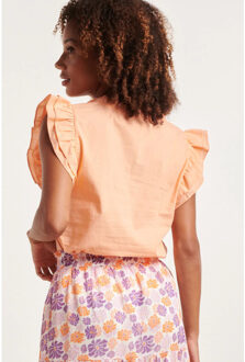 Smashed Lemon 24352 zachte perzike top met dubbele ruchesmouwen | Oranje