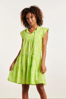 Smashed Lemon 24353 lime groene jurk met 3d bloemenstructuur Print / Multi - XS
