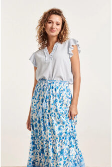 Smashed Lemon 24359 dames korte ruffle mouw baby top | Lichtblauw - XL