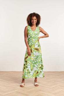 Smashed Lemon 24368 dames maxi jurk met allover groene vlinder print Print / Multi - S