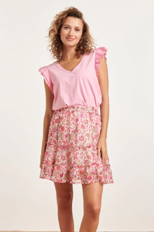 Smashed Lemon 24384 dames roze t-shirt met korte mouwen en dubbele Print / Multi - XL