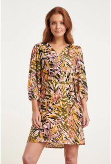 Smashed Lemon 24449 zomerjurk met korte bladprintpofmouwen | Veelkleurig