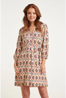 Smashed Lemon 24455 zomerjurk met pofmouwenfel aztec print | Veelkleurig