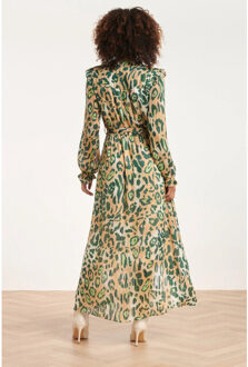 Smashed Lemon 24501 chiffon maxi jurk met cheetah print Beige - XS