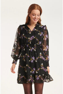 Smashed Lemon 24502 e chiffon korte jurk | Zwart - XS