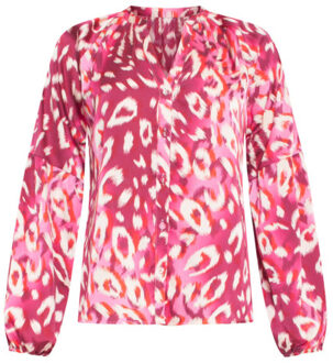 Smashed Lemon 24504 fuchsia cheetah print satijnen blouse | Roze - XL