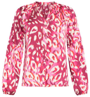 Smashed Lemon 24504 fuchsia cheetah print satijnen blouse | Roze