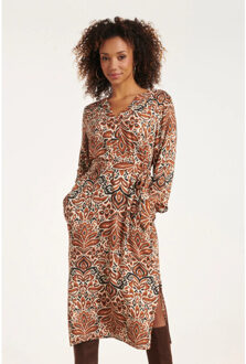 Smashed Lemon 24509 e paisley bedrukte midi jurk | Beige - XXXL