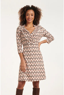 Smashed Lemon 24510 blad bedrukte korte jurk | Beige - XS