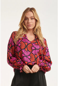 Smashed Lemon 24516 --fuchsia gedrukte top | Zwart - XL