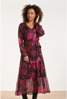 Smashed Lemon 24522 fuchsiapaarse hartjesprint maxi jurk | Zwart