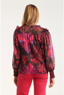 Smashed Lemon 24523 fuchsiapaarse hartjesprint top | Zwart - XS