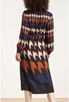 Smashed Lemon 24526 houndstooth print midi jurk | Zwart - XS