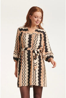 Smashed Lemon 24528 zigzag jurk | Beige - XXL