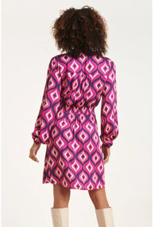 Smashed Lemon 24537 fuchsiapaars grafisch geometrisch bedrukte korte jurk | - XL