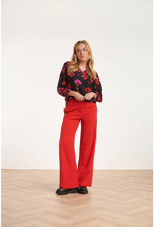 Smashed Lemon 24539 e top met fuchsia grafische print | Zwart