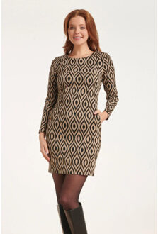 Smashed Lemon 24562 korte strakke jurk met geometrische print | Zwart - XS