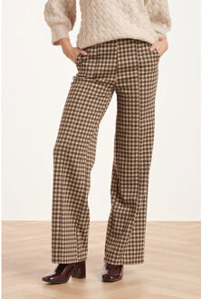 Smashed Lemon 24574 geruite wijde broek | Bruin - XXL