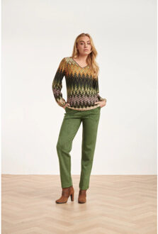 Smashed Lemon 24597 suède leger aangesloten broek | Bruin/groen - XL