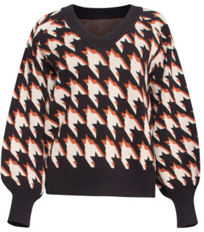 Smashed Lemon 24599 gebreide top met pied-de-poule print | Zwart - S