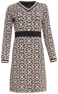 Smashed Lemon 24605 grafisch gedrukt gebreid jurk | Zwart - S