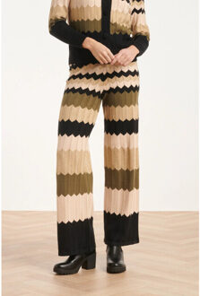 Smashed Lemon 24608 neutrale zig-zag gebreide broek | Beige - XS
