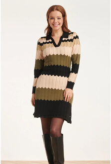 Smashed Lemon 24610 neutrale zig-zag gebreide jurk | Beige