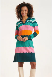 Smashed Lemon 24610 rijke zig-zag gebreide jurk | Blauw - XL