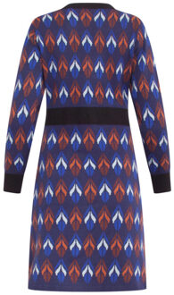 Smashed Lemon 24612 gebreide jurk met bladeren print | Blauw - XXXL