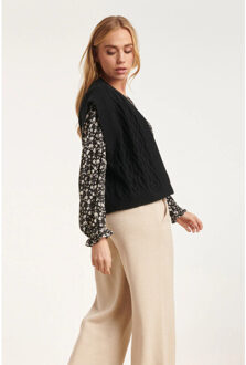 Smashed Lemon 24616 gebreide gilet met gevlochten structuur | Zwart