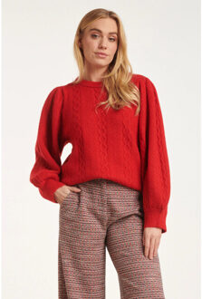 Smashed Lemon 24619 fel gebreide trui met gevlochten structuur | Rood - XL