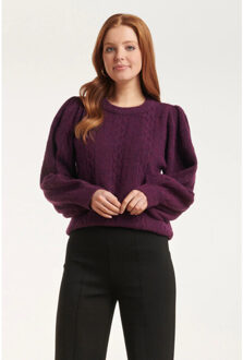 Smashed Lemon 24619 paarse gebreide trui met gevlochten structuur | - XL