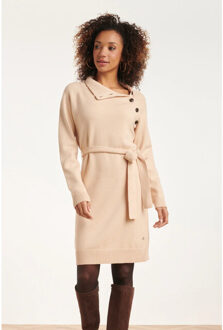 Smashed Lemon 24621 beige gebreide jurk met hoge hals - XL