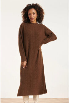 Smashed Lemon 24631 e gebreide midi jurk met kabelstructuur | Bruin - XXXL