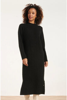 Smashed Lemon 24631 e gebreide midi jurk met kabelstructuur | Zwart - XL