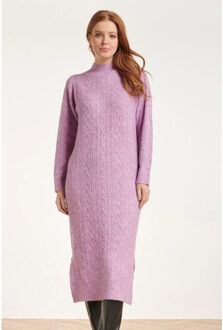 Smashed Lemon 24631 paars e gebreide midi jurk met kabelstructuur | Lila - XXL