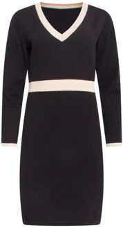 Smashed Lemon 24632 beige bicolor gebreide jurk met v-hals | Zwart - XXXL