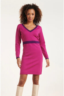 Smashed Lemon 24632 paarse bicolor gebreide jurk met v-hals | Rood - XXL