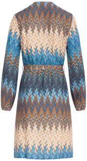 Smashed Lemon 24643 multicolour zigzagprint jurk | Blauw - S