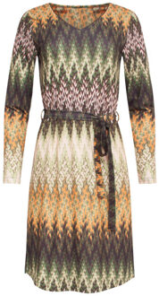 Smashed Lemon 24646 multicoloured zigzag jurk | Groen - XL