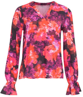 Smashed Lemon 24651 top met paarse bloemenprint | Zwart - S