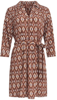 Smashed Lemon 24661 e tribal print jurk met kraag | Bruin - XL