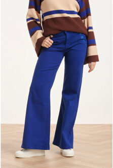 Smashed Lemon 24673 kobalt flared jeans met bloemembroidery | Blauw - S