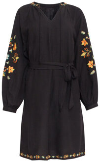 Smashed Lemon 24694 e jurk met bloemenborduursels | Zwart - S