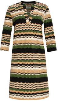 Smashed Lemon 24709 fitted zigzag print travel kwaliteit jurk | Beige - M