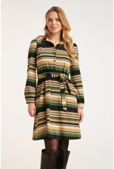 Smashed Lemon 24712 zigzag print travel kwaliteit jurk | Beige - XXXL