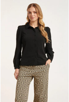 Smashed Lemon 24720 e travel kwaliteit blouse met kraagknopen | Zwart - S