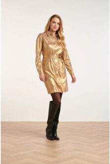 Smashed Lemon 24733 gecoate suedine jurk | Goud - XL